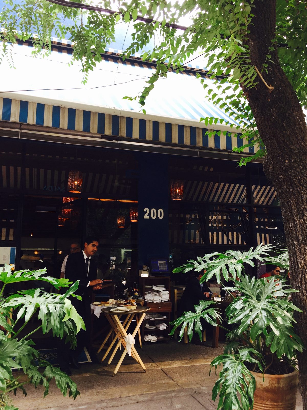 Contramar's striped awning on Durango