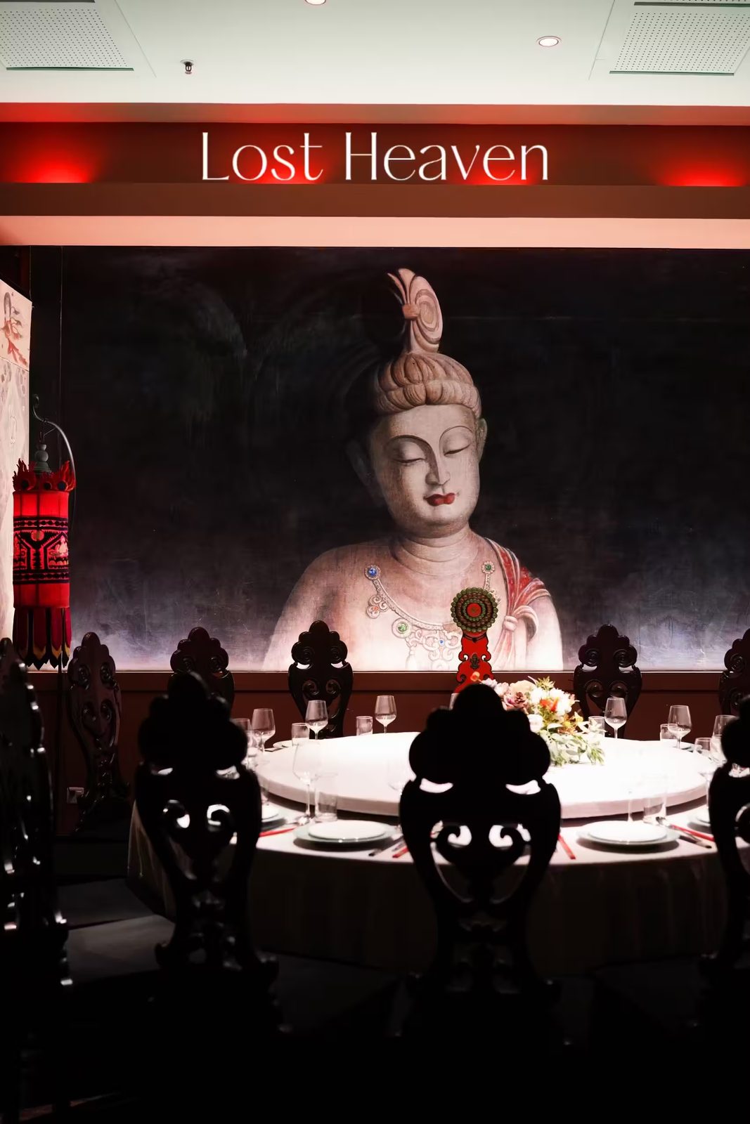 A long table set at Lost Heaven